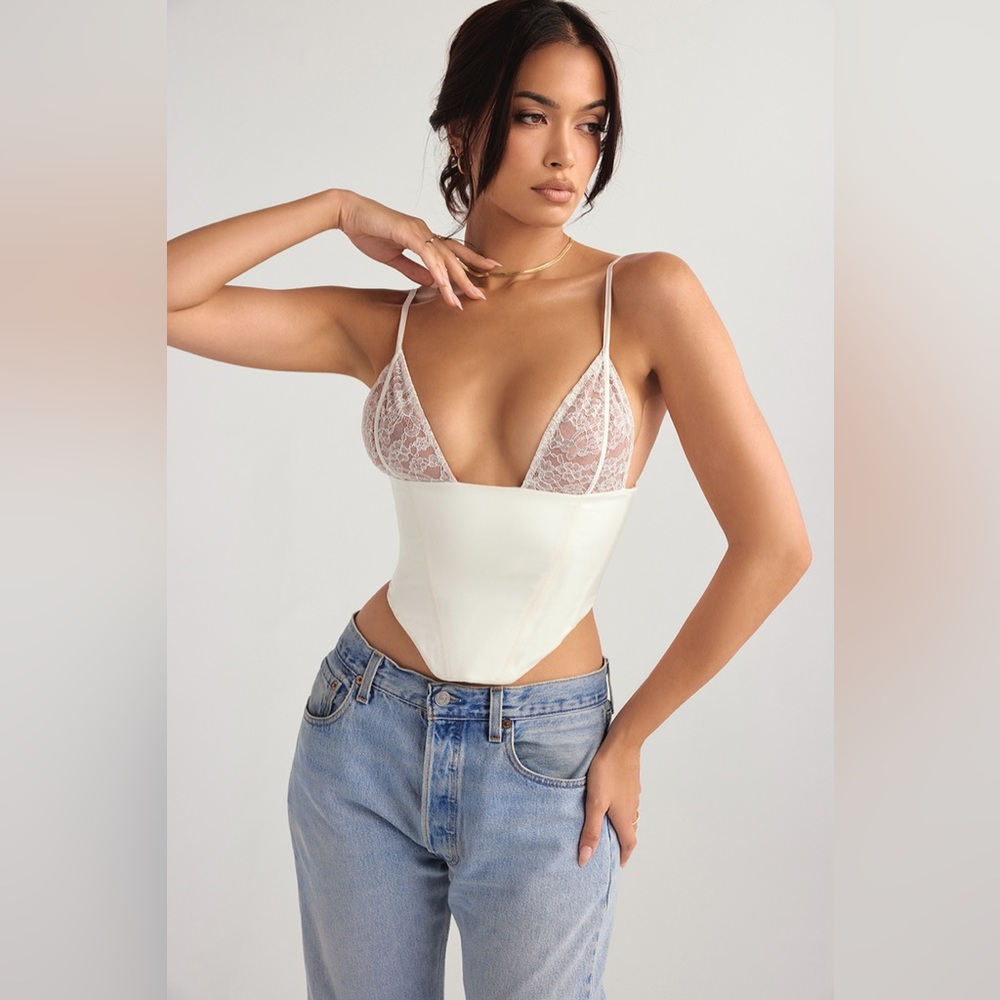House of CB Emilee Lace Corset Ivory Satin Size Large - Picture 11 of 12